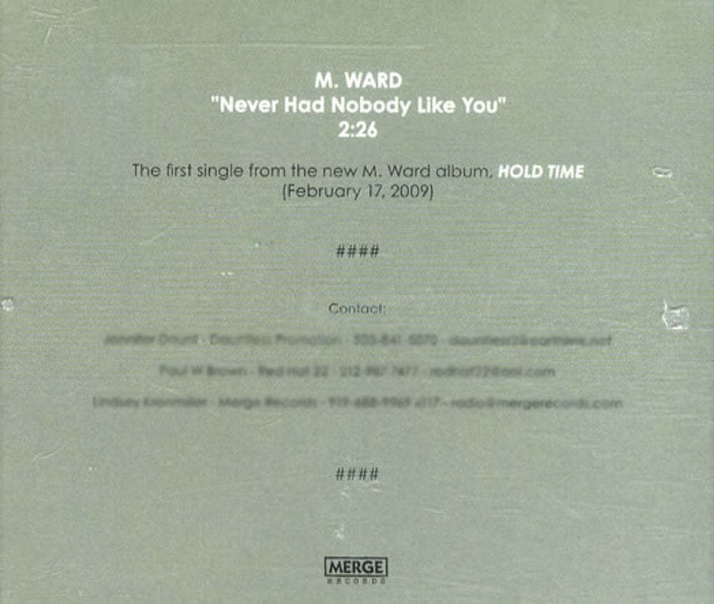 M Ward Never Had Nobody Like You US Promo CD single (CD5 / 5") MRG323PRS1