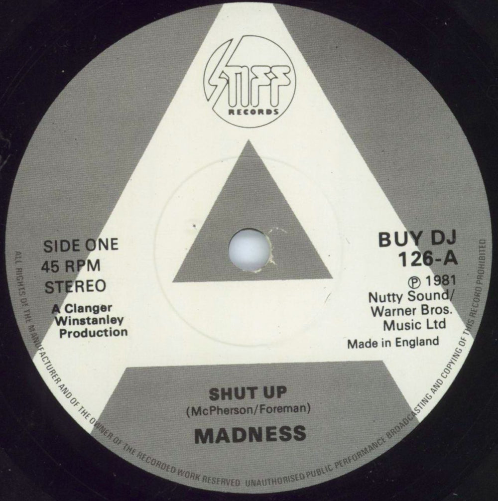 Madness Shut Up - A-Label + P/S UK Promo 7" vinyl single (7 inch record / 45) MDN07SH808381