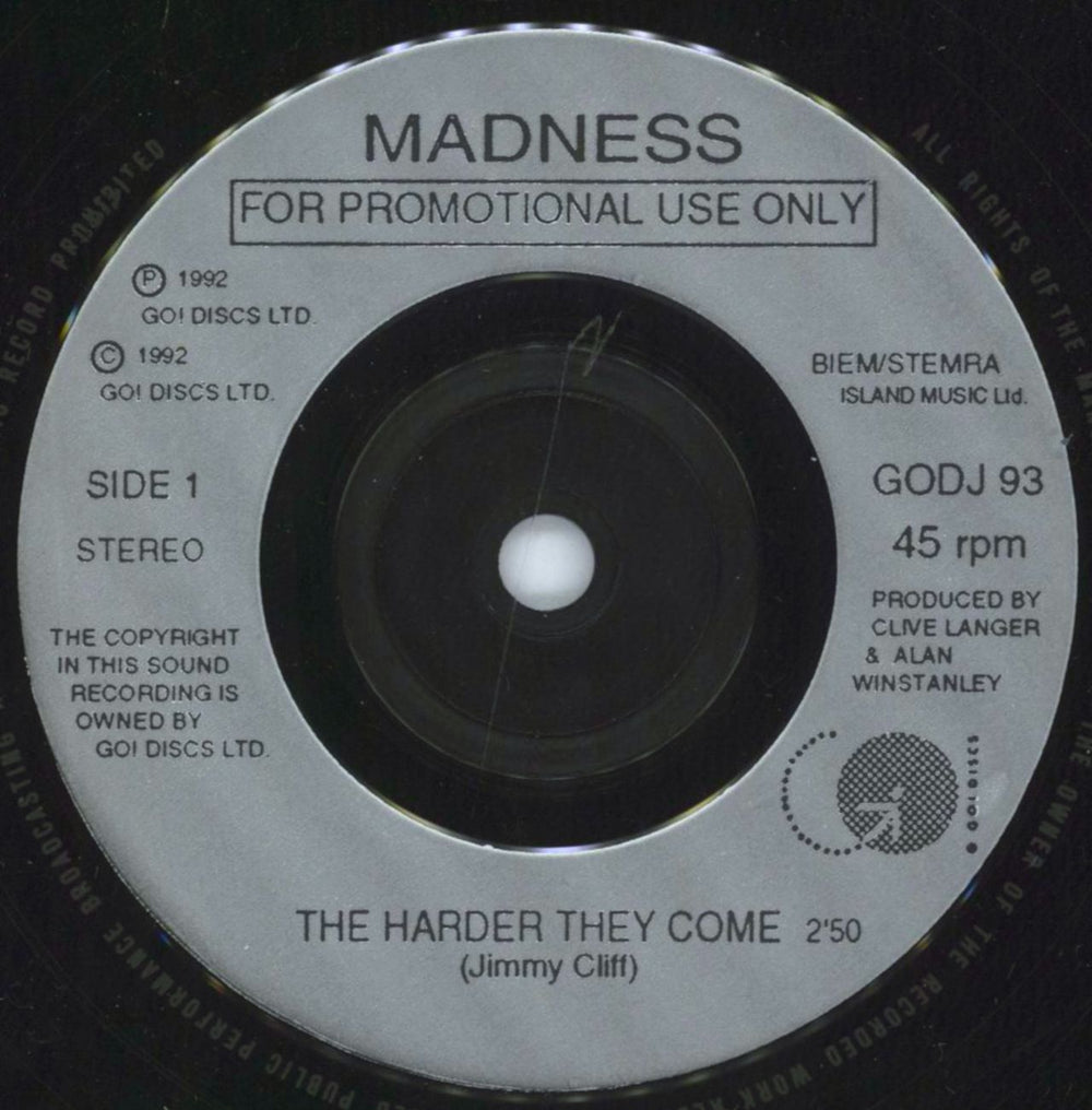 Madness The Harder They Come UK Promo 7" vinyl single (7 inch record / 45) MDN07TH107378