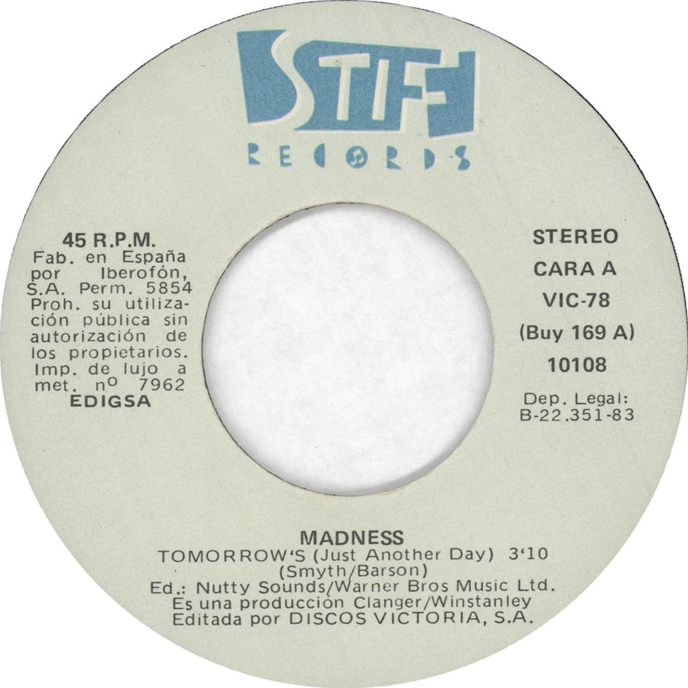 Madness Tomorrow's (Just Another Day) Spanish 7" vinyl single (7 inch record / 45) MDN07TO727405