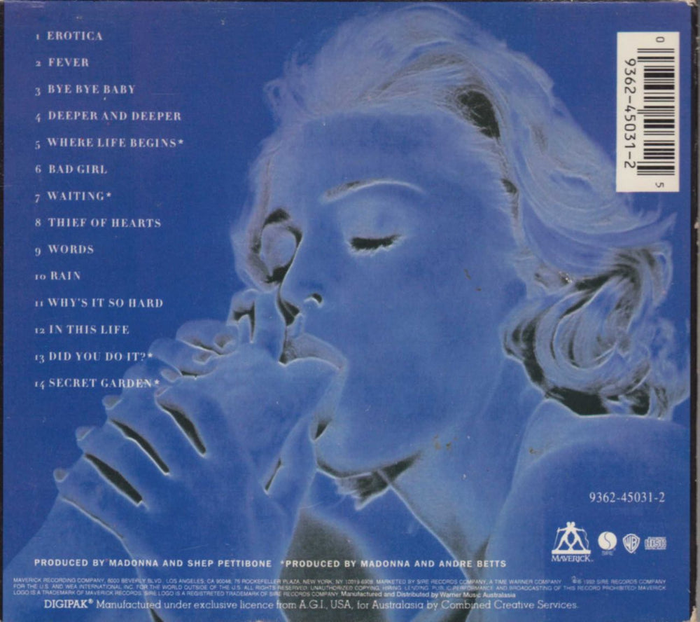 Madonna Erotica Gold Edition Australian CD album (CDLP) 093624503125