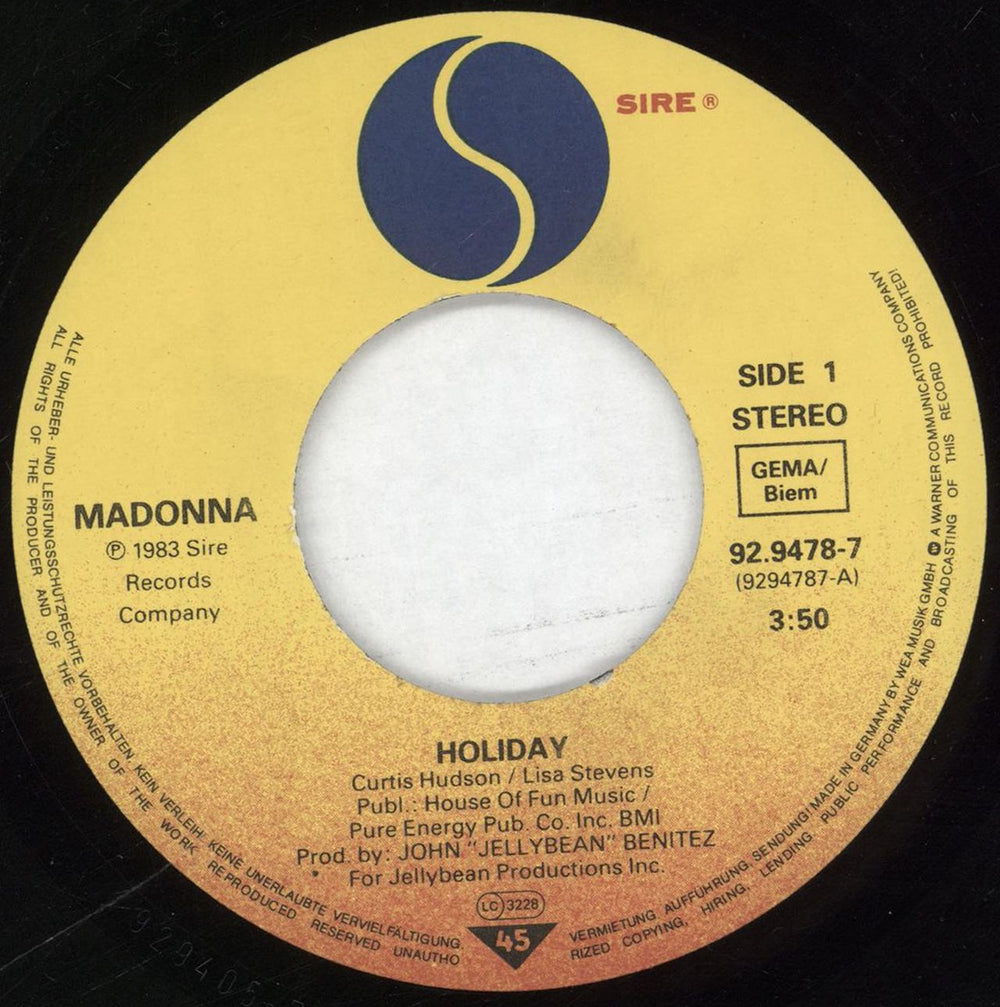 Madonna Holiday German 7" vinyl single (7 inch record / 45) MAD07HO253830