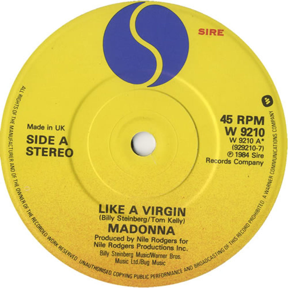 Madonna Like A Virgin - Solid - P/S UK 7" vinyl single (7 inch record / 45) MAD07LI559584