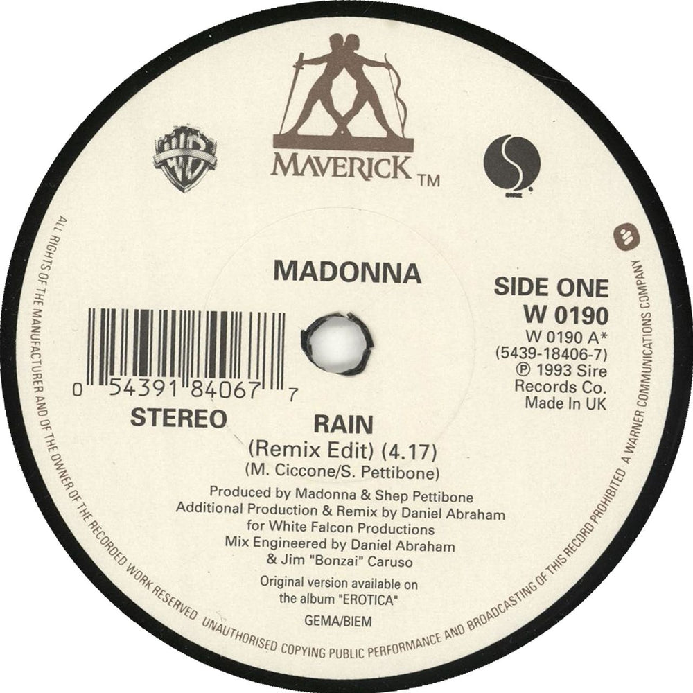 Madonna Rain - Solid UK 7" vinyl single (7 inch record / 45) 054391840677