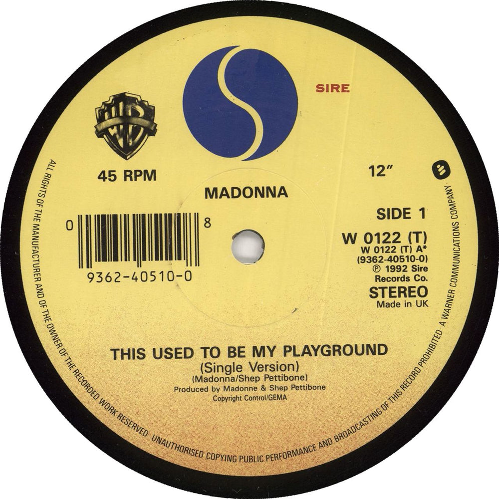 Madonna This Used To Be My Playground UK 12" vinyl single (12 inch record / Maxi-single) MAD12TH09002