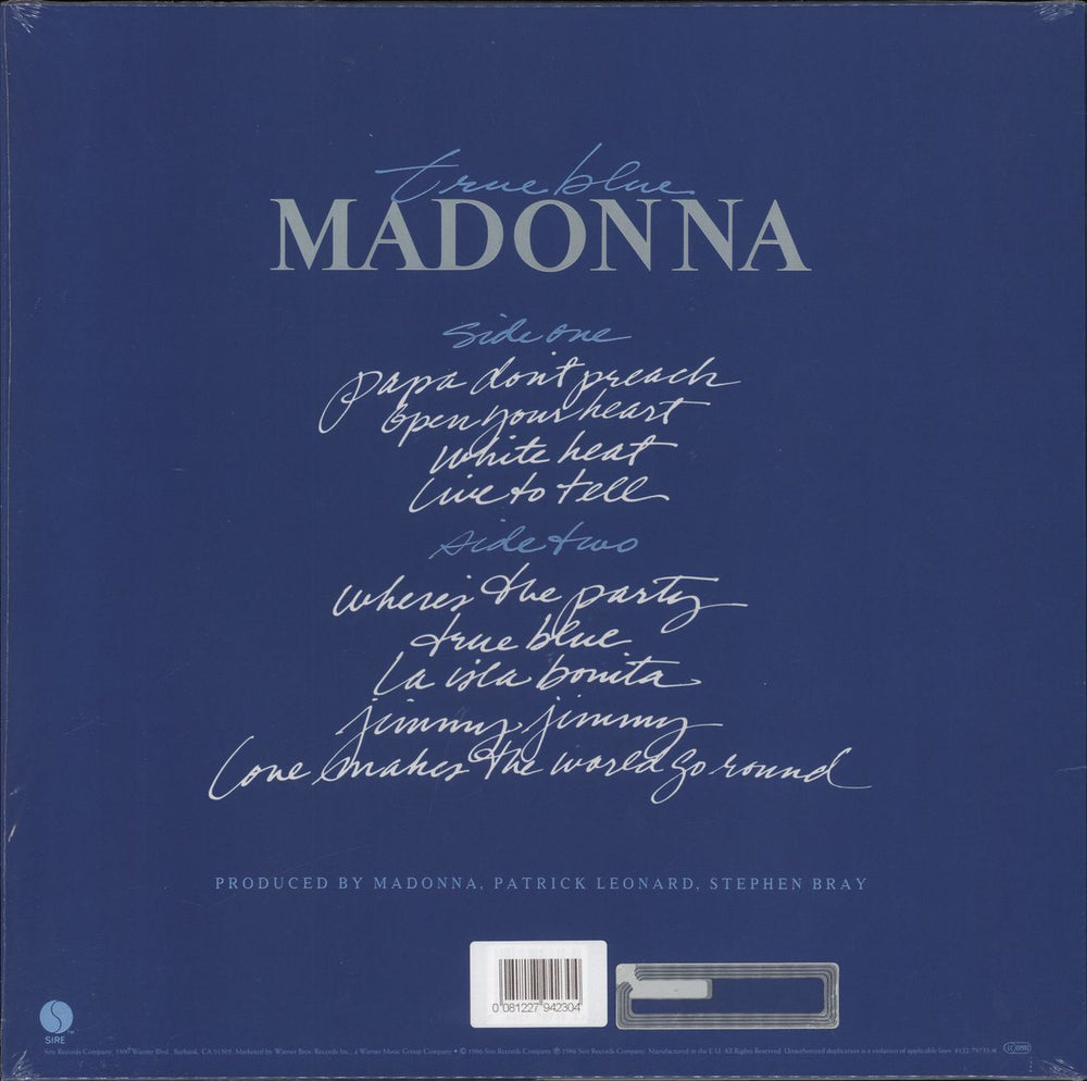 Madonna True Blue - Blue Vinyl UK vinyl LP album (LP record) 081227942304