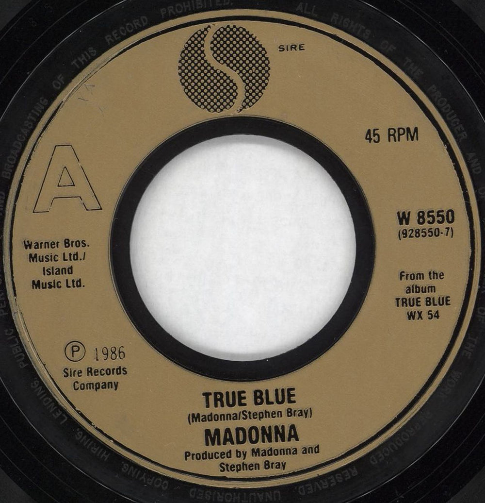 Madonna True Blue - jukebox UK 7" vinyl single (7 inch record / 45) W8550