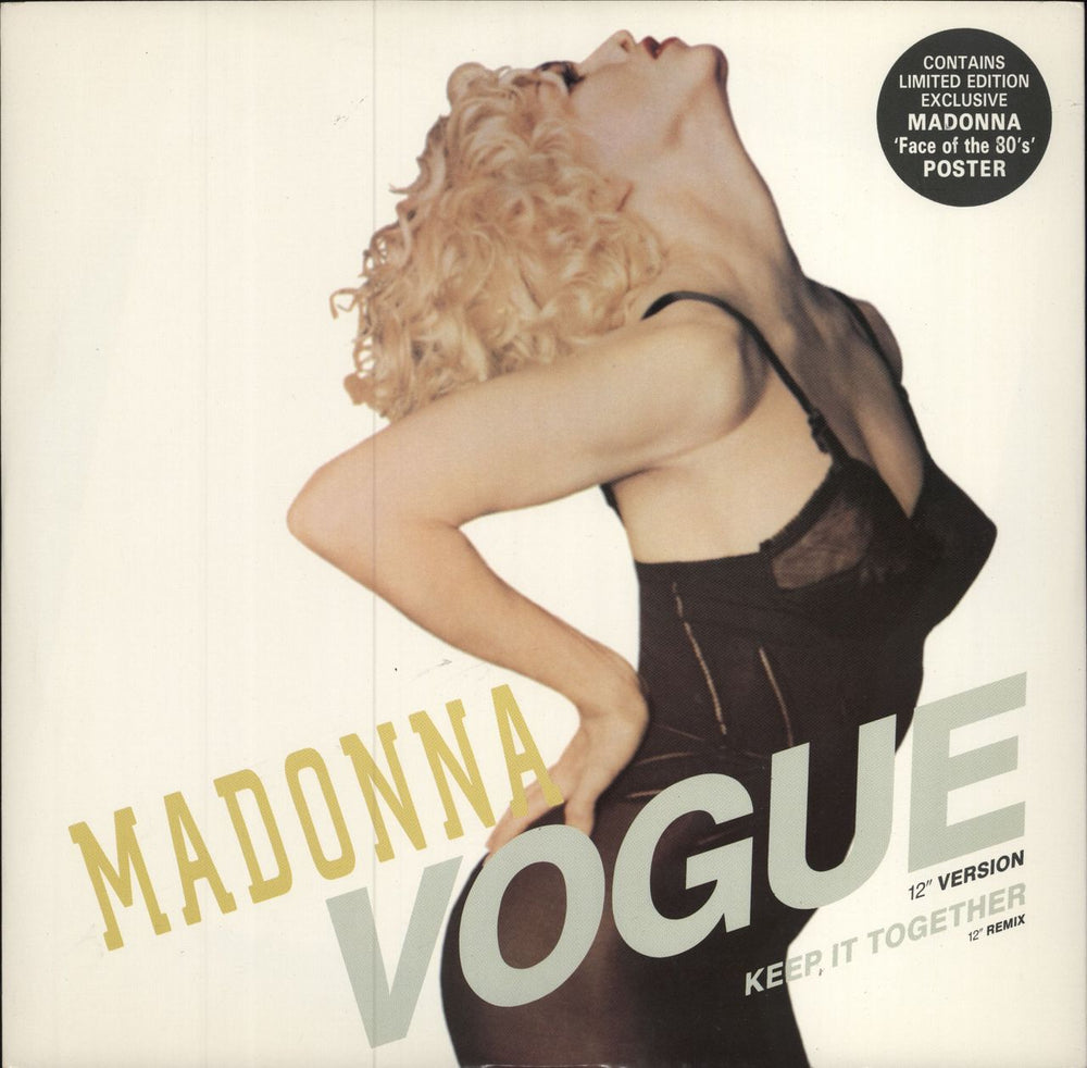 Madonna Vogue + Face Of The 80s Poster UK 12" vinyl single (12 inch record / Maxi-single) W9851TW