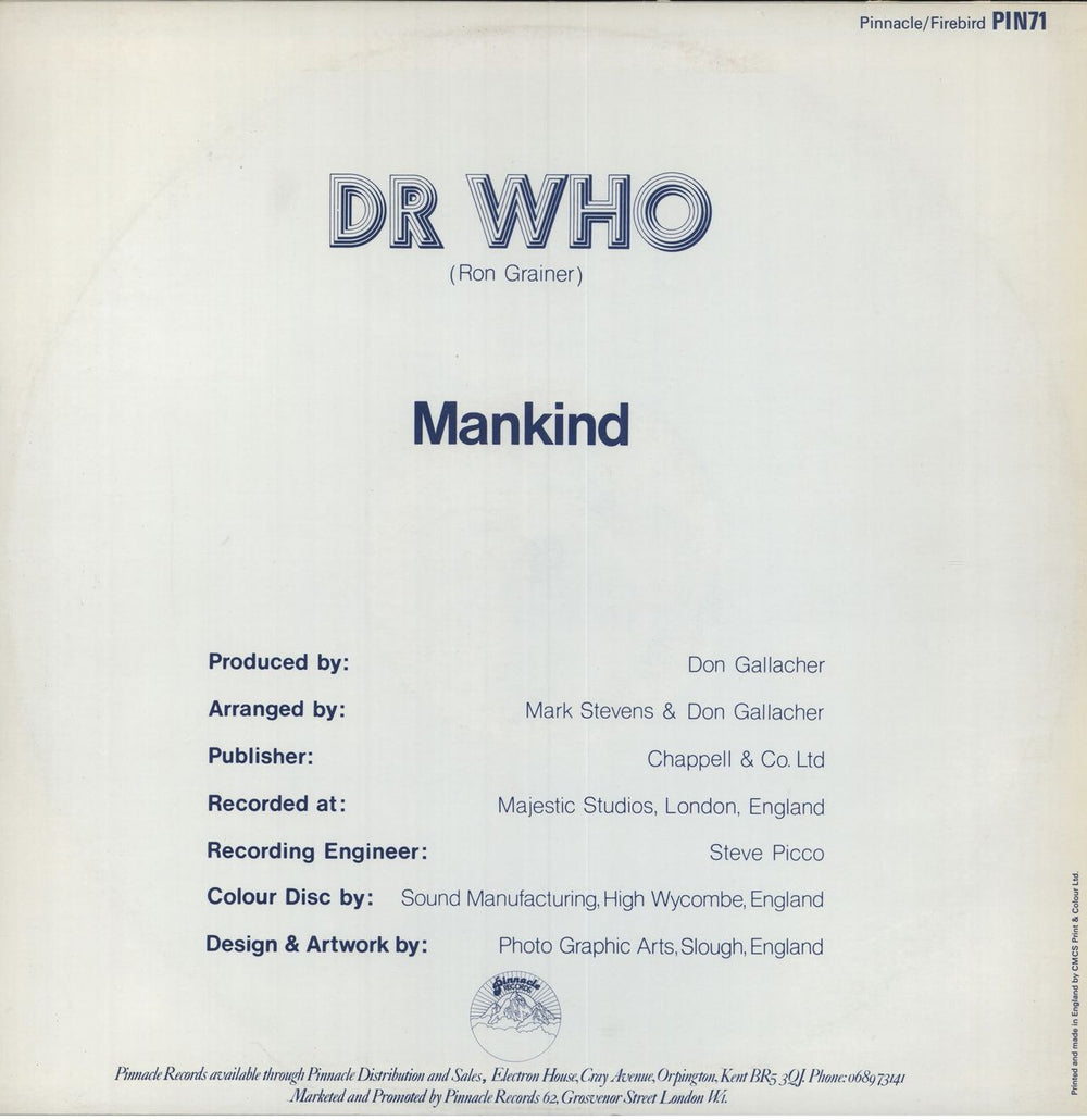 Mankind Dr. Who - P/S - Blue UK 12" vinyl single (12 inch record / Maxi-single)