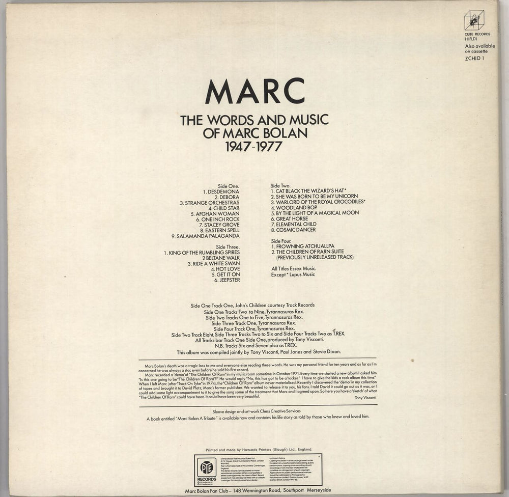 Marc Bolan Marc - The Words & Music Of Marc Bolan 1947-1977 - EX UK 2-LP vinyl record set (Double LP Album)