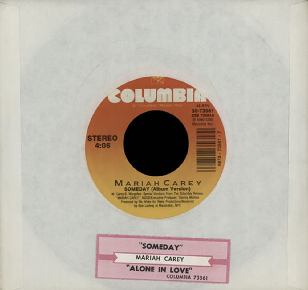 Mariah Carey Someday - jukebox US 7" vinyl single (7 inch record / 45) 38-73561