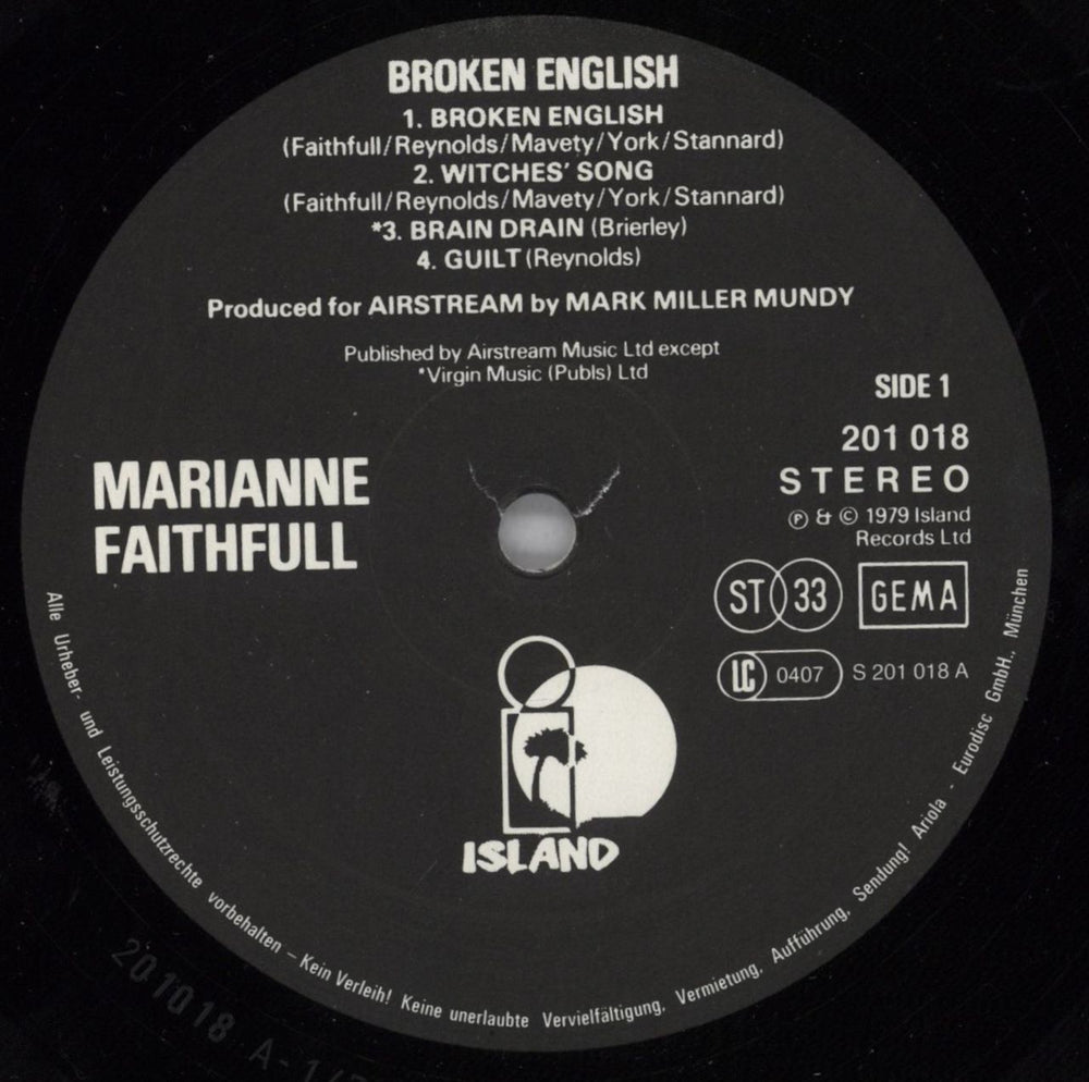 Marianne Faithfull Broken English UK vinyl LP album (LP record) MRNLPBR822847