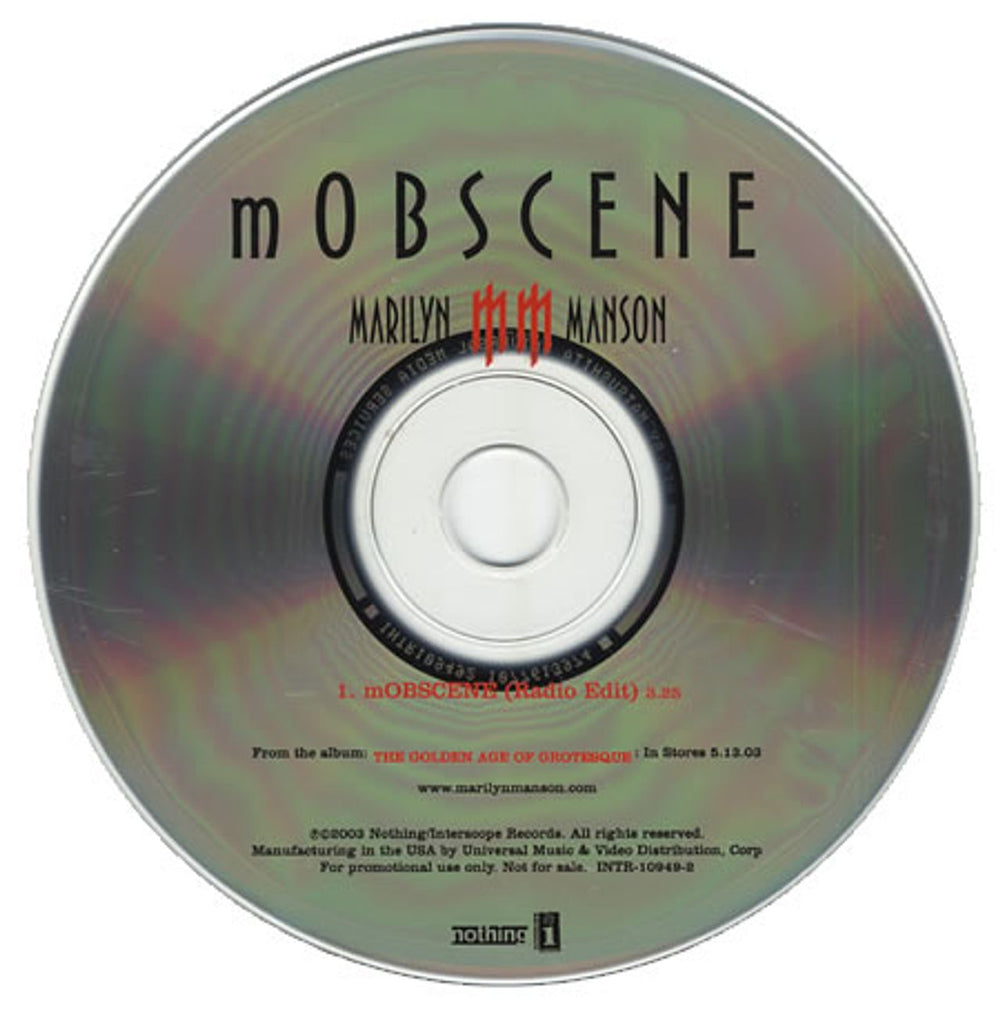 Marilyn Manson Mobscene US Promo CD single (CD5 / 5") INTR-10949-2