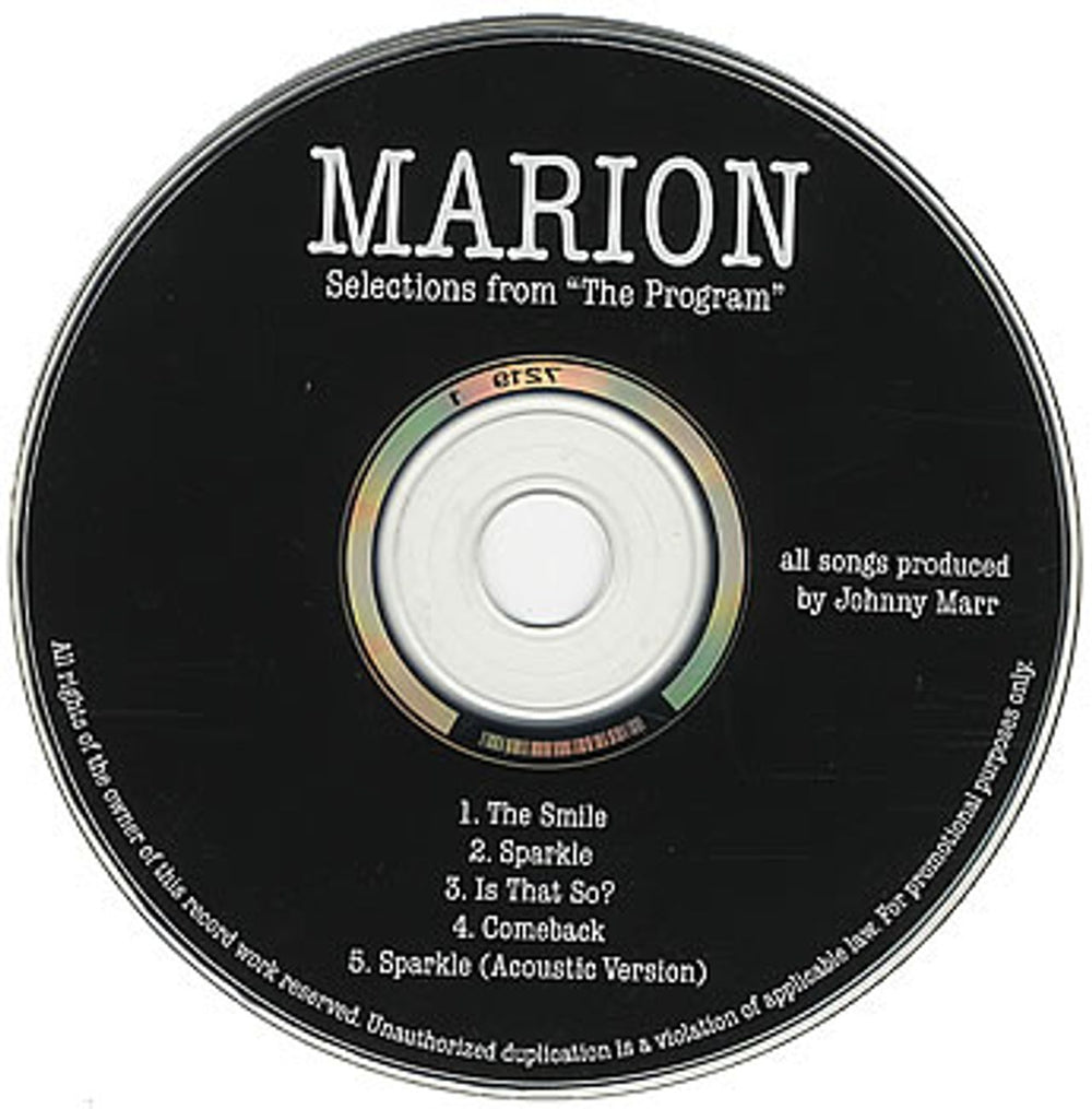 Marion Selections From The Program US Promo CD single (CD5 / 5") 72191