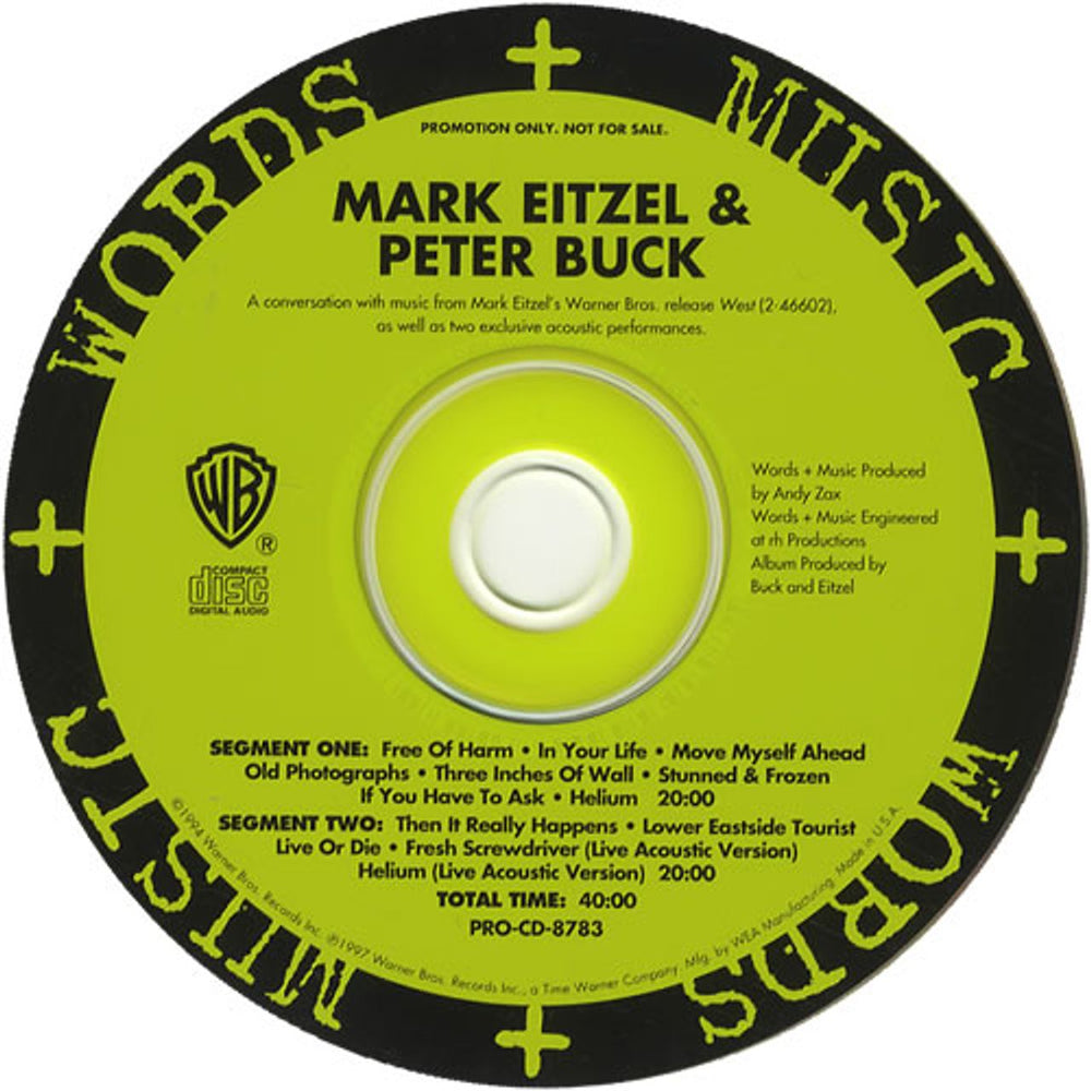 Mark Eitzel & Peter Buck Words & Music US Promo CD album (CDLP) MPBCDWO90500