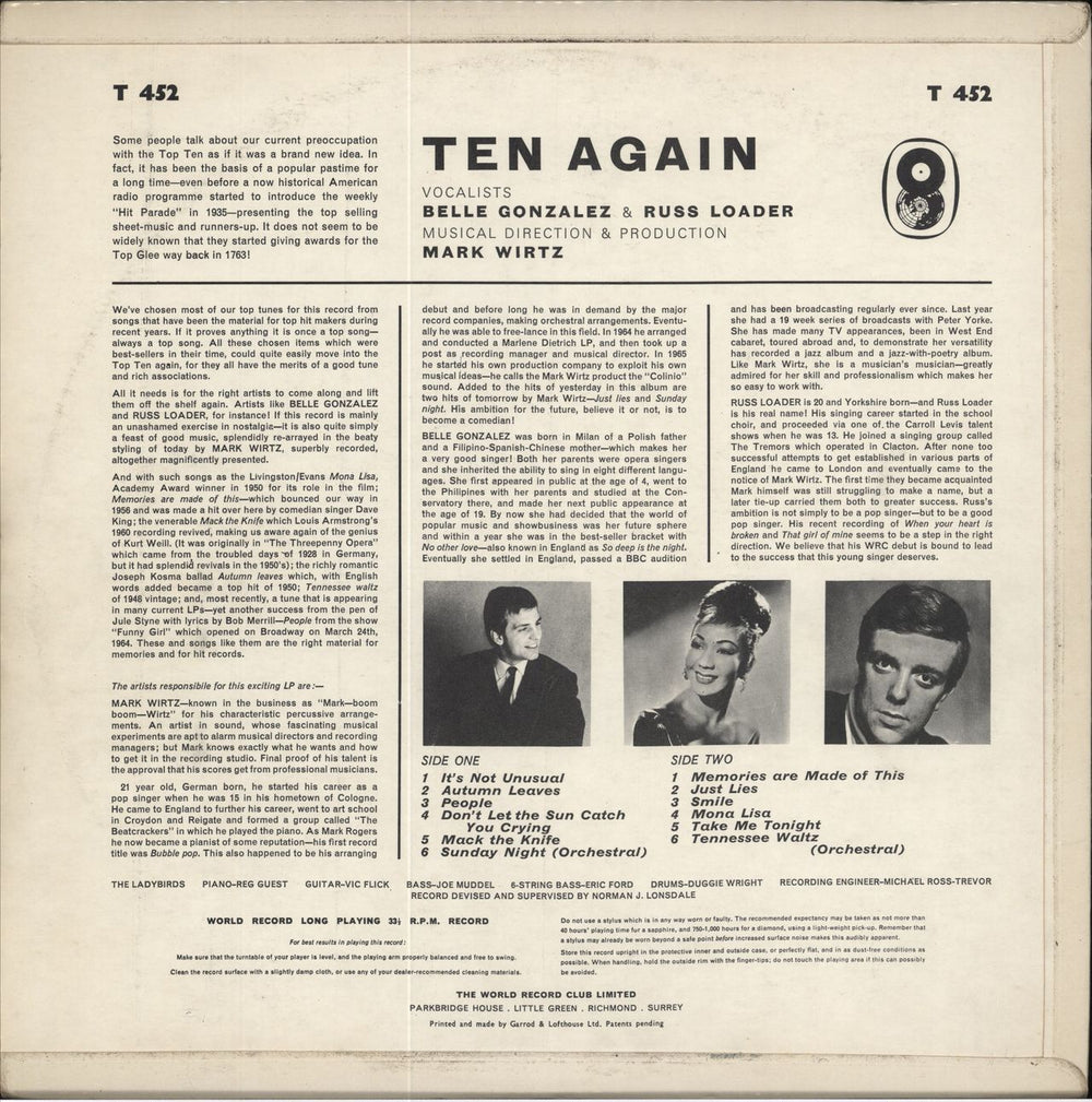 Mark Wirtz Ten Again UK vinyl LP album (LP record)