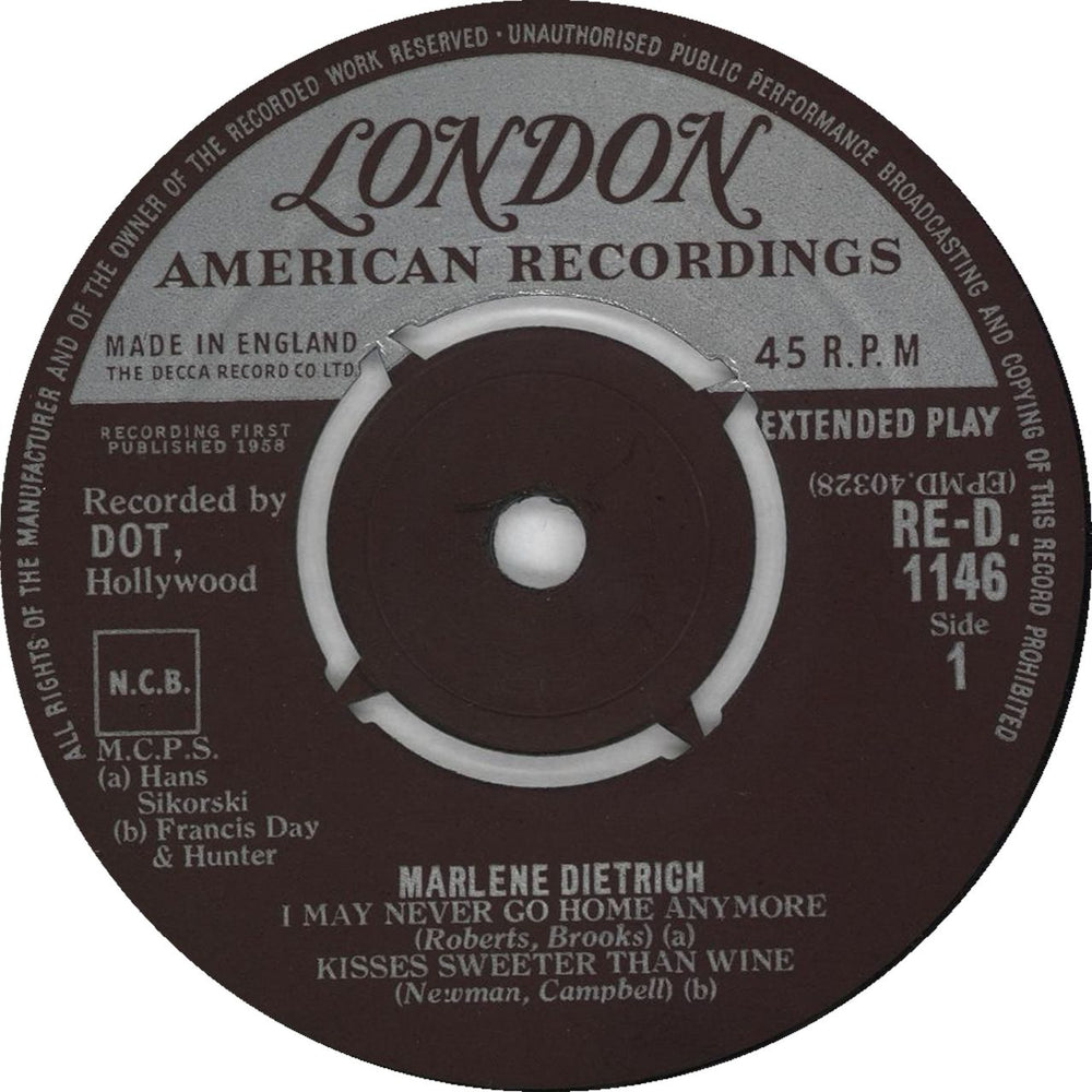 Marlene Dietrich Marlene Dietrich EP UK 7" vinyl single (7 inch record / 45) IET07MA718339