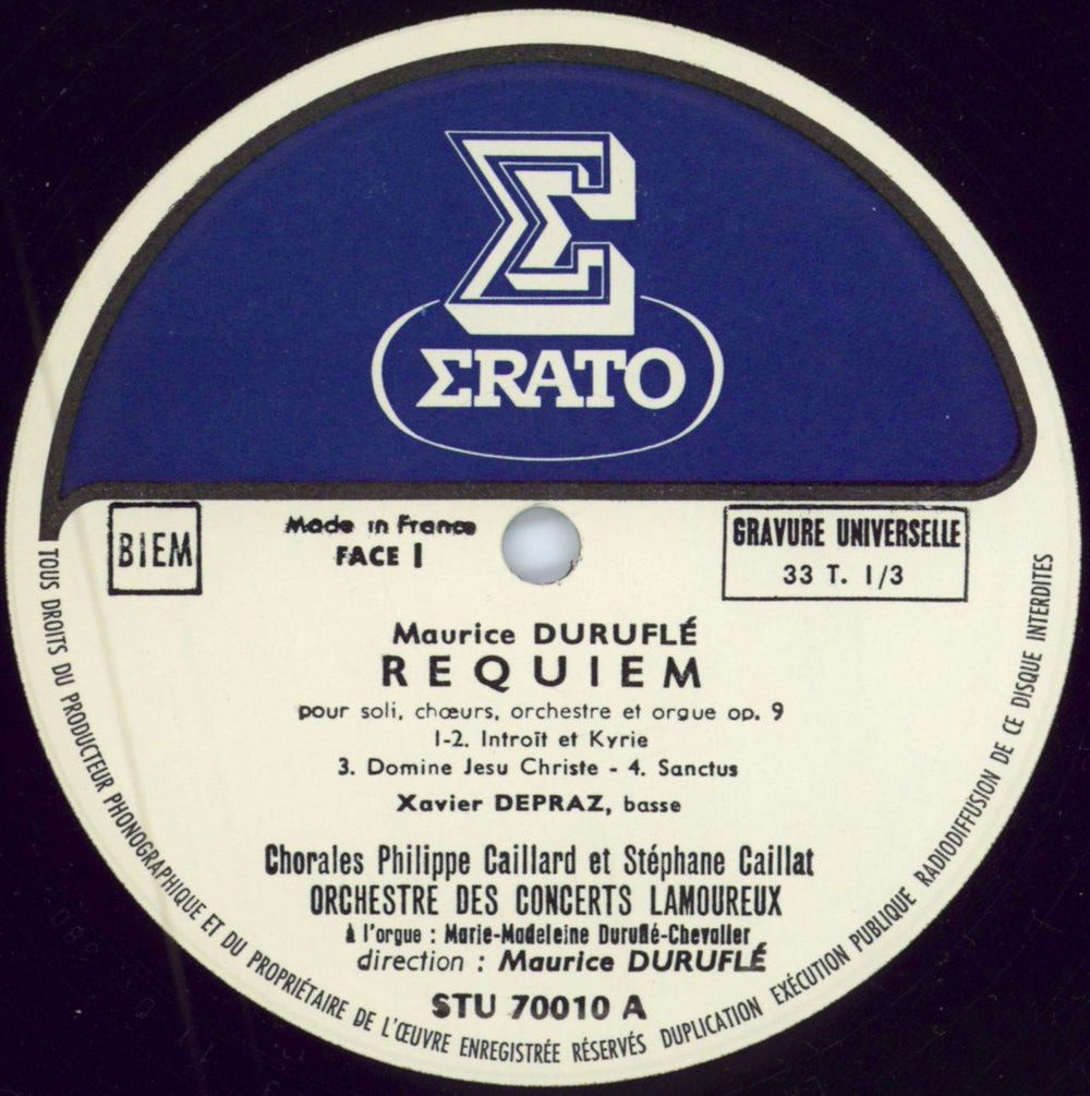 Maurice Duruflé Requiem De Duruflé (Pour Soli, Chœurs, Orchestre & Orgue) French vinyl LP album (LP record) ZDXLPRE786357