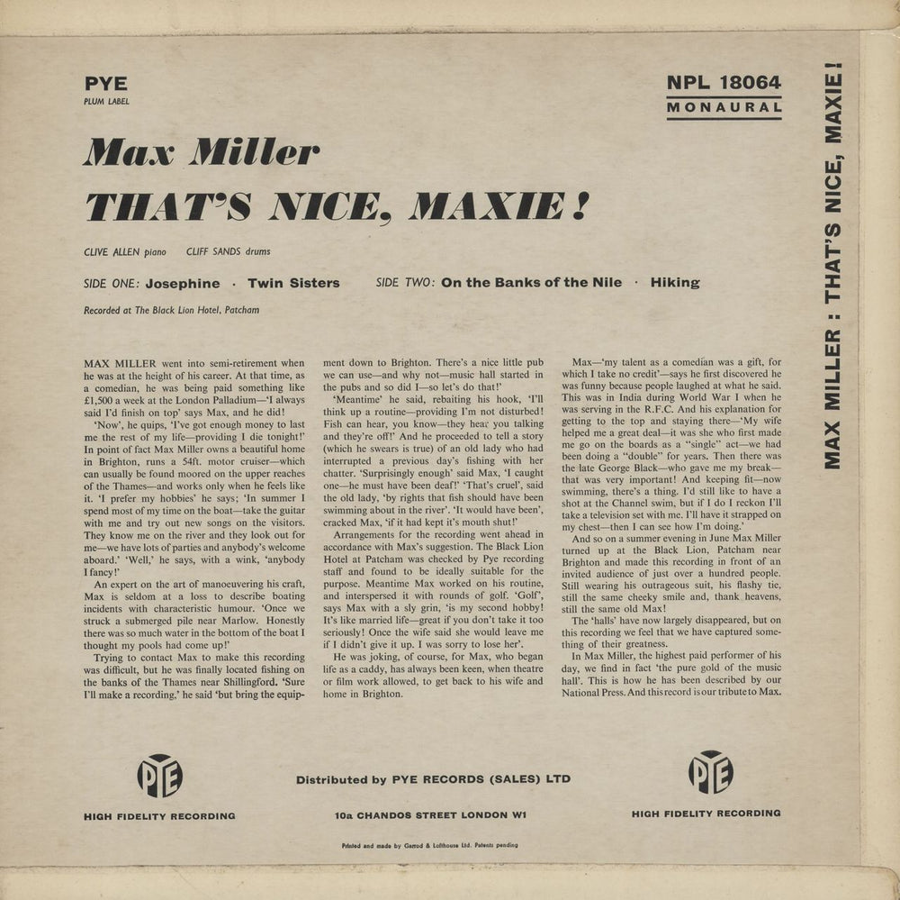 Max Miller That's Nice Maxie UK vinyl LP album (LP record)