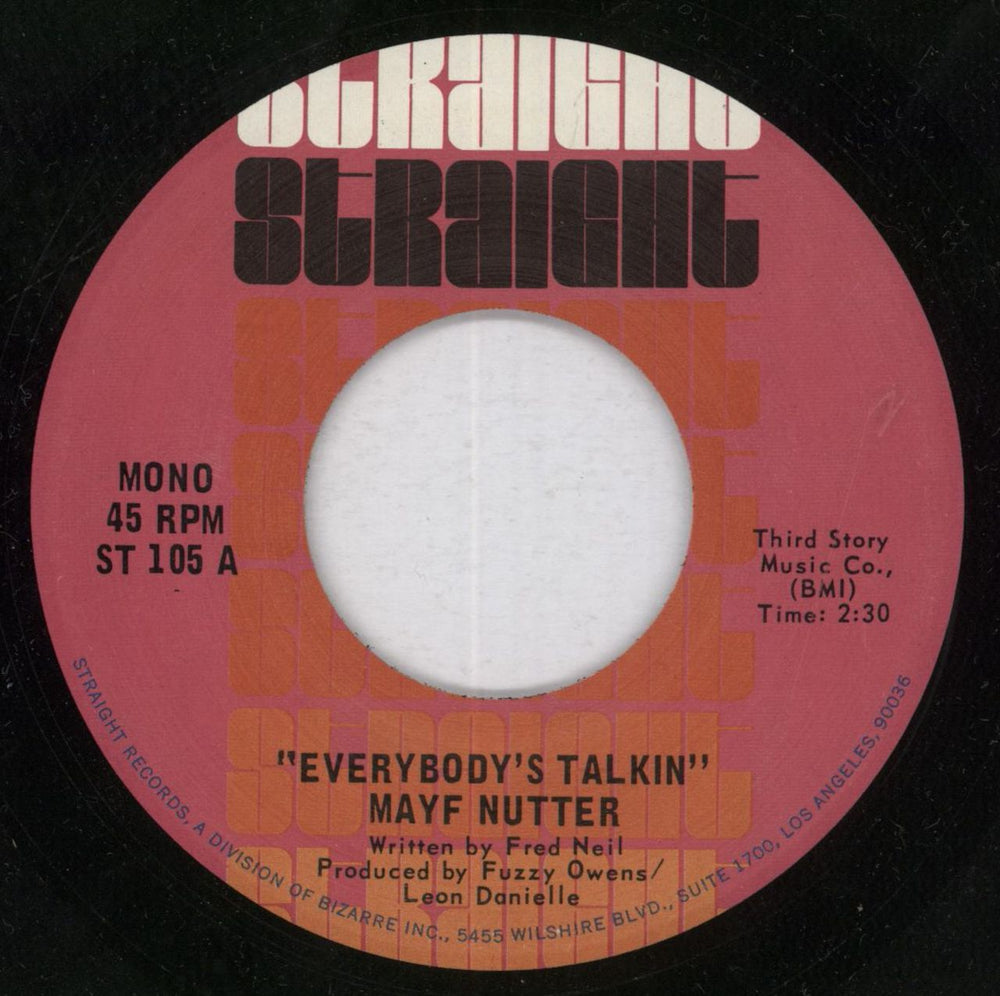 Mayf Nutter Everybody's Talkin' US 7" vinyl single (7 inch record / 45) ST105