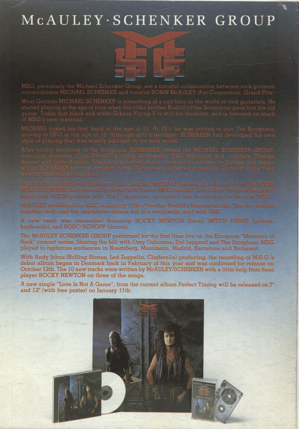 McAuley Schenker Group Love Is Not A Game UK Promo handbill MCAHBLO694491