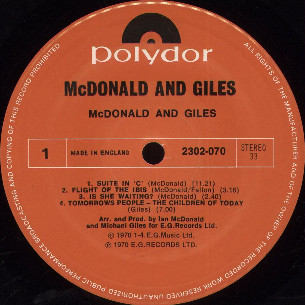 McDonald & Giles McDonald And Giles UK vinyl LP album (LP record) M&GLPMC706624