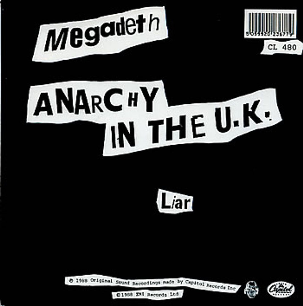 Megadeth Anarchy In The UK UK 7" vinyl single (7 inch record / 45) CL480