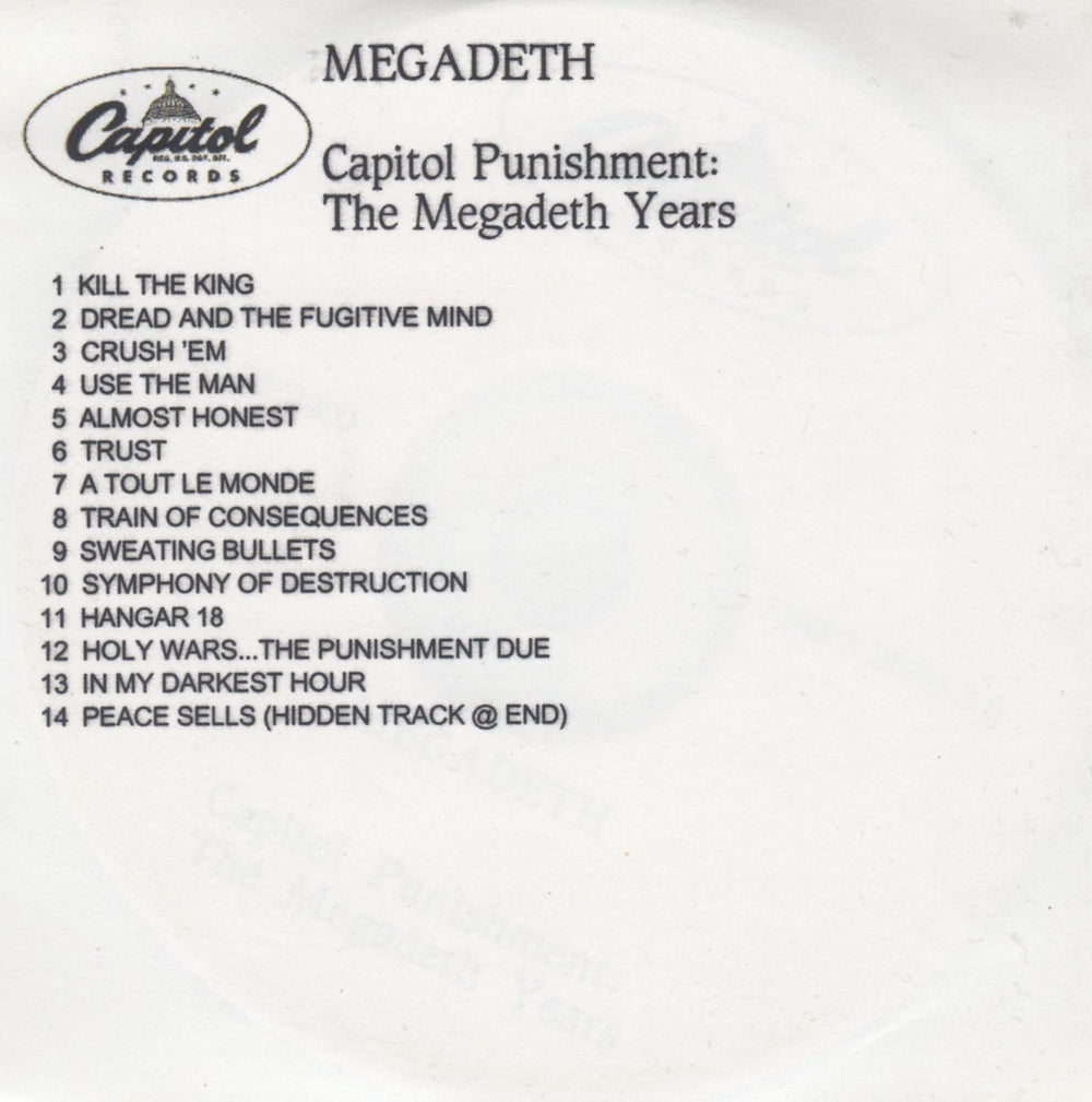 Megadeth Capitol Punishment - The Megadeth Years UK Promo CD-R acetate CD ACETATE