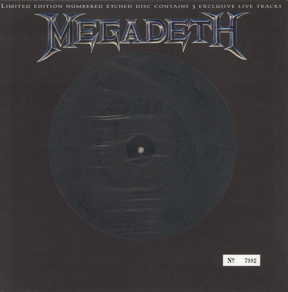 Megadeth Train Of Consequences - Etched UK 12" vinyl single (12 inch record / Maxi-single) 12CL730