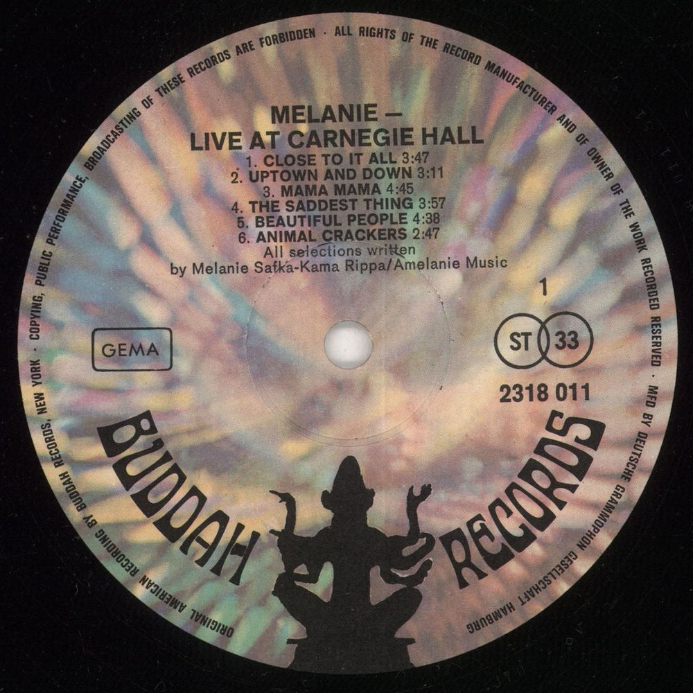 Melanie Live At Carnegie Hall German vinyl LP album (LP record) MLALPLI672510