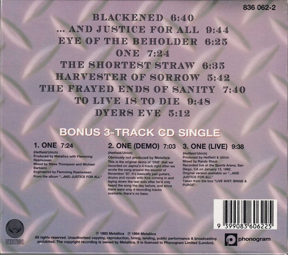 Metallica And Justice For All Australian 2 CD album set (Double CD) MET2CAN113972