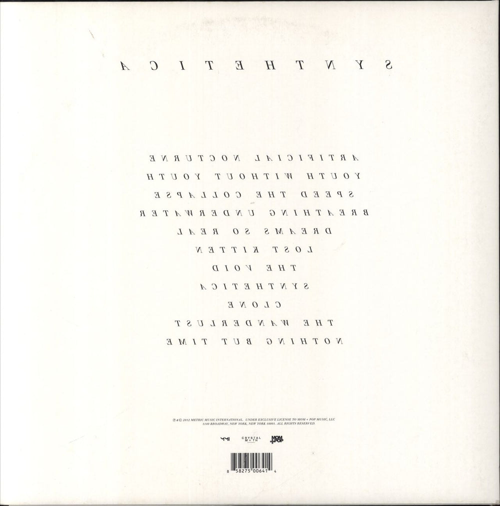 Metric Synthetica US vinyl LP album (LP record) 858275006414