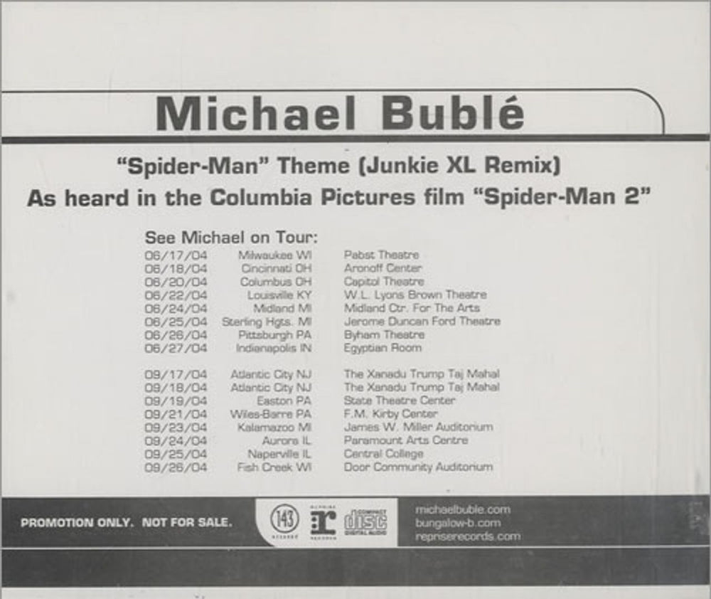 Michael Buble Spider-Man Theme US CD-R acetate PRO-CDR-101364