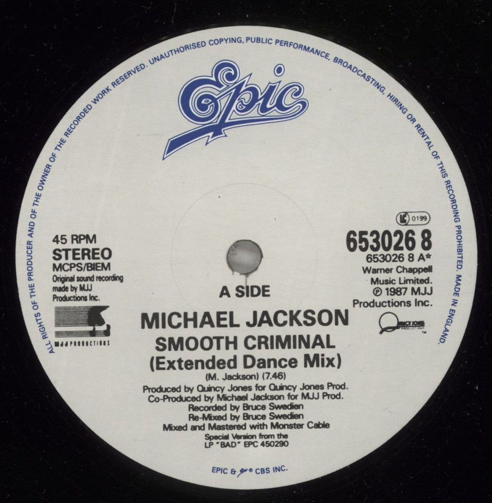 Michael Jackson Smooth Criminal UK 12" vinyl single (12 inch record / Maxi-single) M-J12SM29240