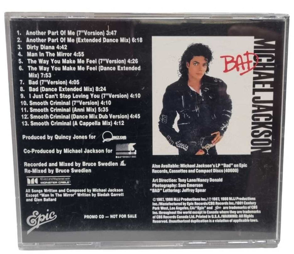 Michael Jackson The Bad Mixes - 13-trk US Promo CD album (CDLP)