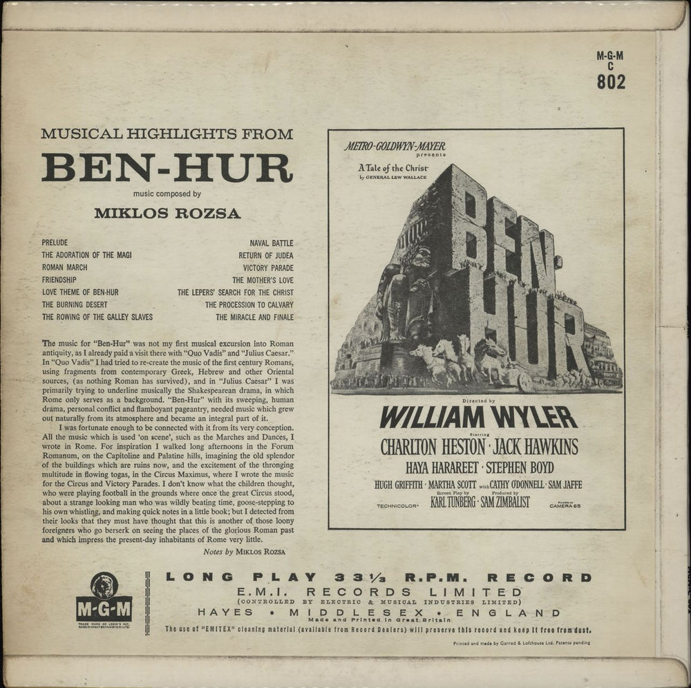 Miklos Rozsa Ben Hur UK vinyl LP album (LP record)