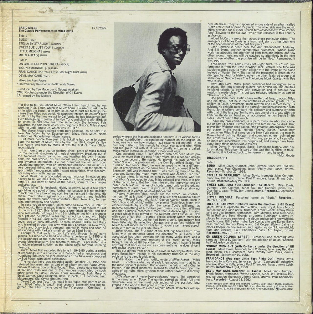 Miles Davis Basic Miles US vinyl LP album (LP record)