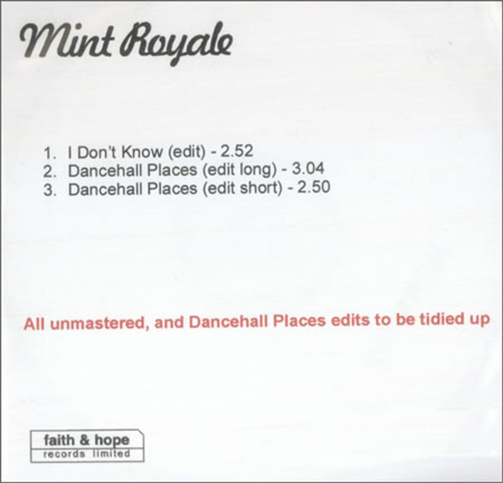 Mint Royale I Don't Know (Edit) UK Promo CD-R acetate CD-R ACETATE