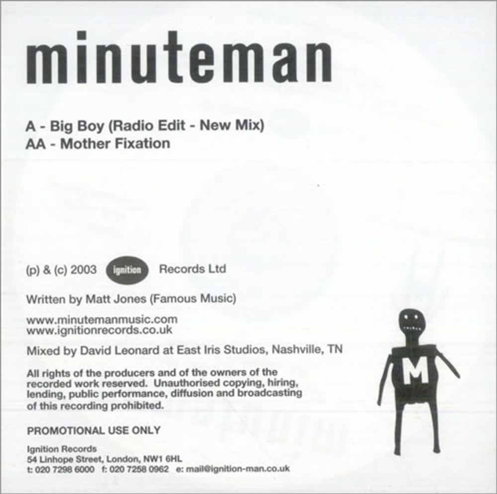 Minuteman Big Boy UK Promo CD-R acetate CD ACETATE