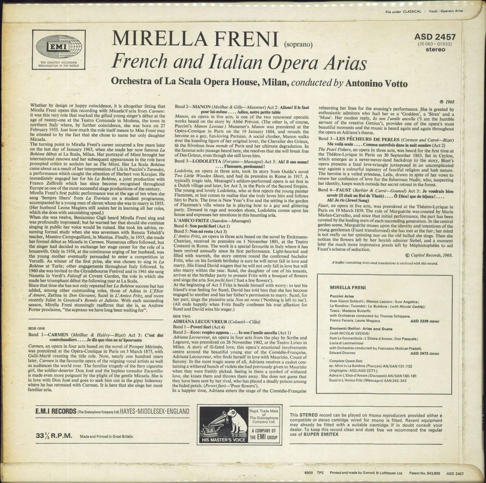 Mirella Freni French And Italian Opera Arias UK vinyl LP album (LP record)