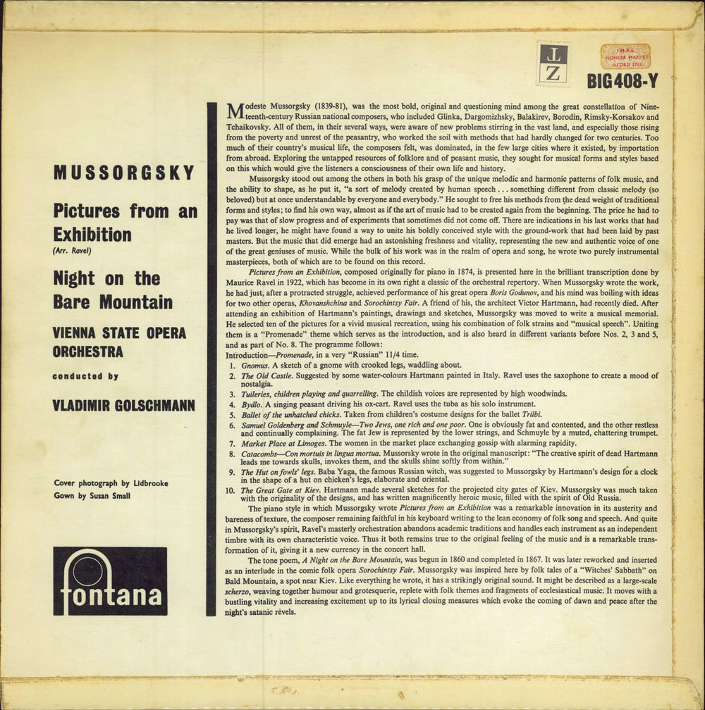 Modest Petrovich Mussorgsky Pictures From An Exhibition / A Night On The Bare Mountain UK vinyl LP album (LP record) M25LPPI783812