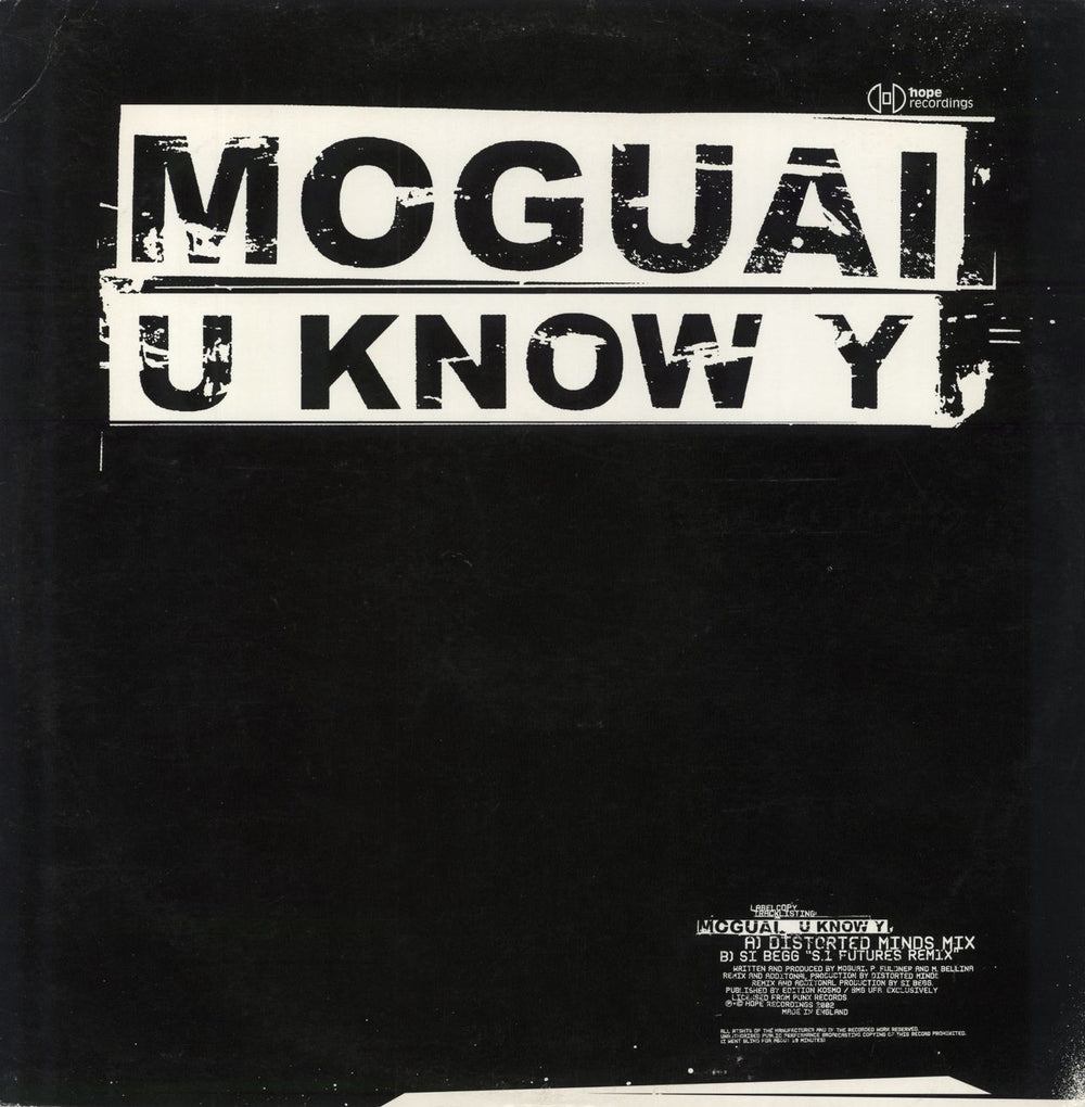 Moguai U Know Y UK 12" vinyl single (12 inch record / Maxi-single) HOPE038B