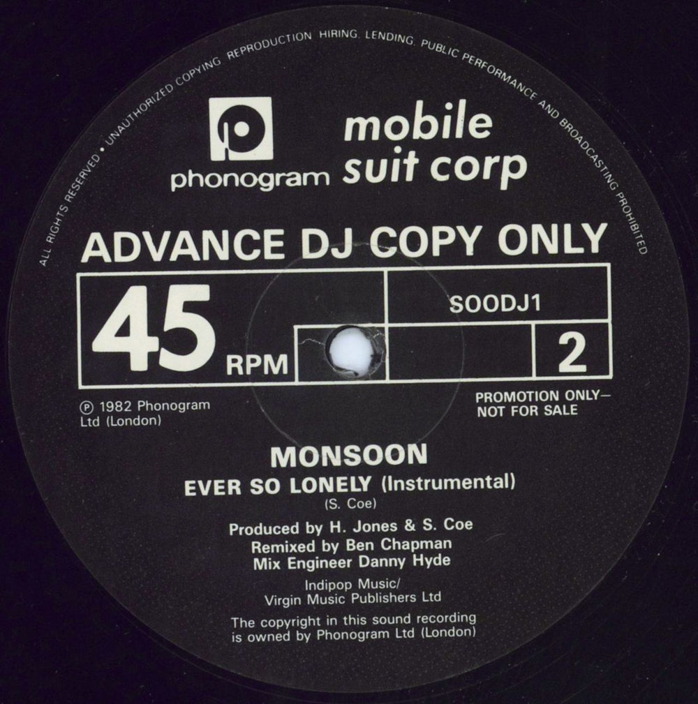 Monsoon Ever So Lonely UK Promo 12" vinyl single (12 inch record / Maxi-single) MSO12EV59923