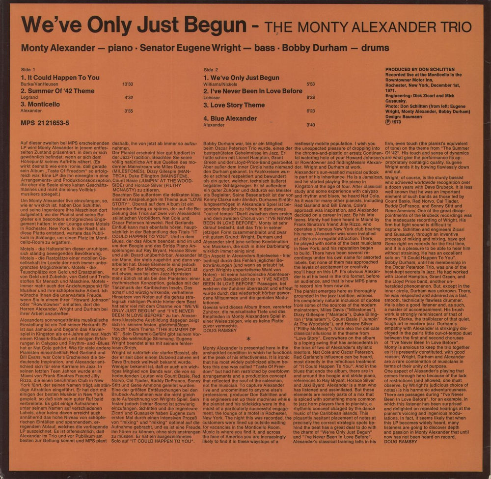 Monty Alexander We've Only Just Begun German vinyl LP album (LP record)