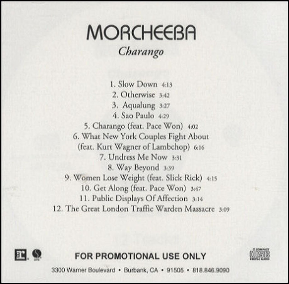 Morcheeba Charango US Promo CD-R acetate CDR ACETATE