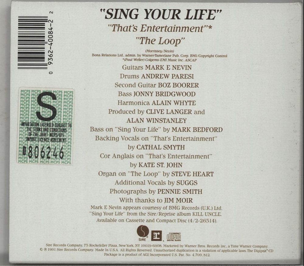 Morrissey Sing Your Life US CD single (CD5 / 5") MORC5SI48362