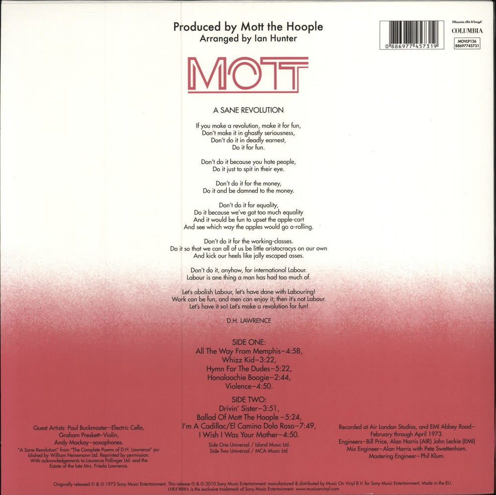 Mott The Hoople Mott - 180 Gram Dutch vinyl LP album (LP record) 886977457319