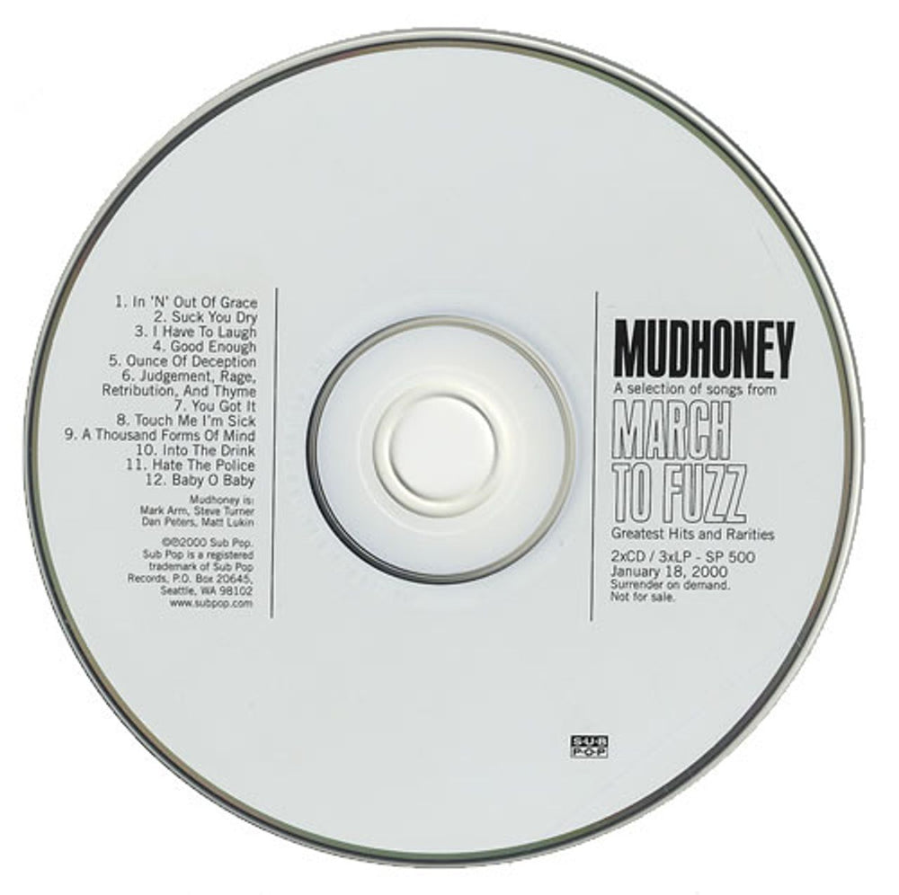 Mudhoney A Selection of Songs From March To Fuzz US Promo CD album (CDLP) X9969