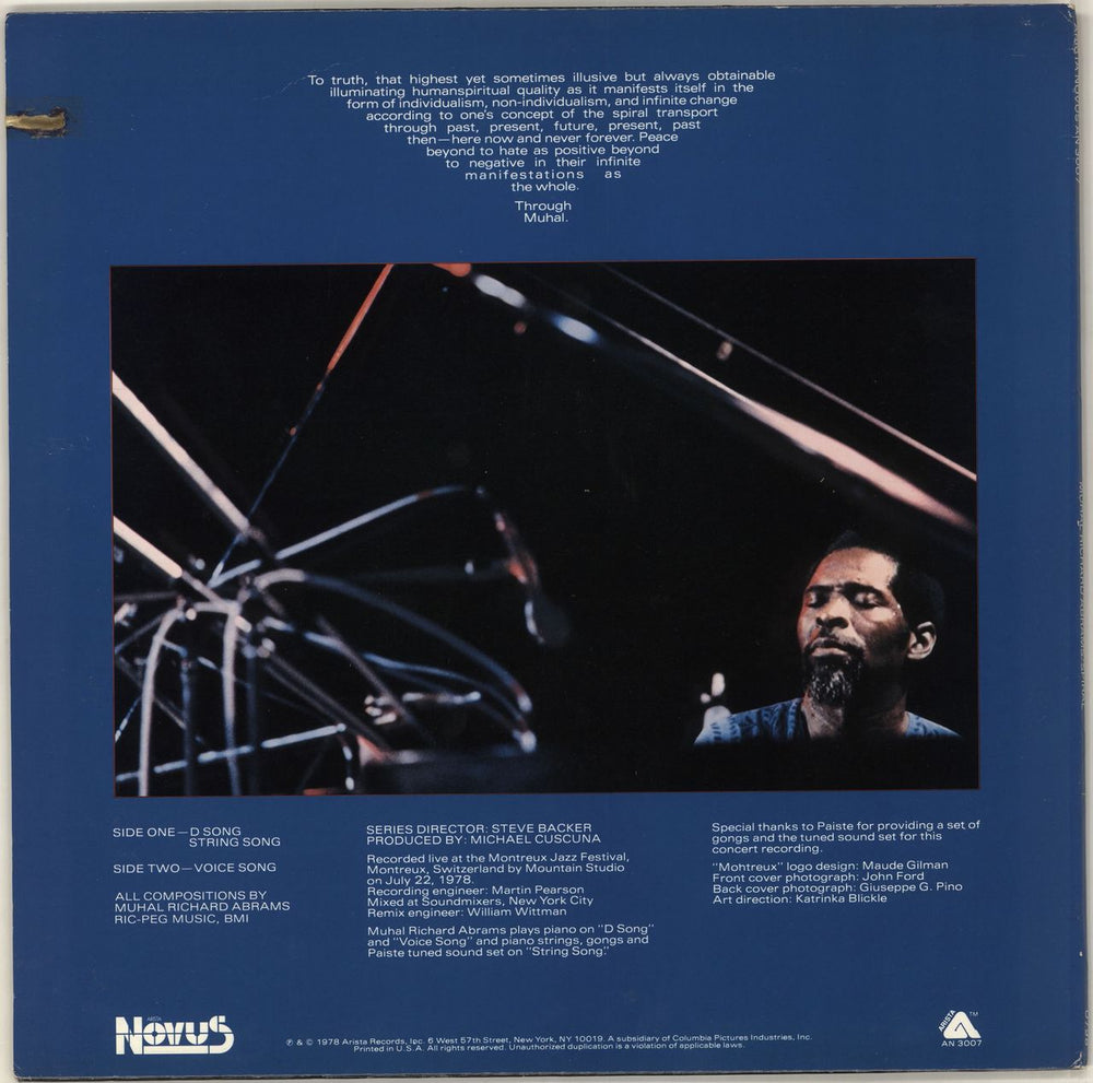 Muhal Richard Abrams Spiral: Live At Montreux 1978 US vinyl LP album (LP record)