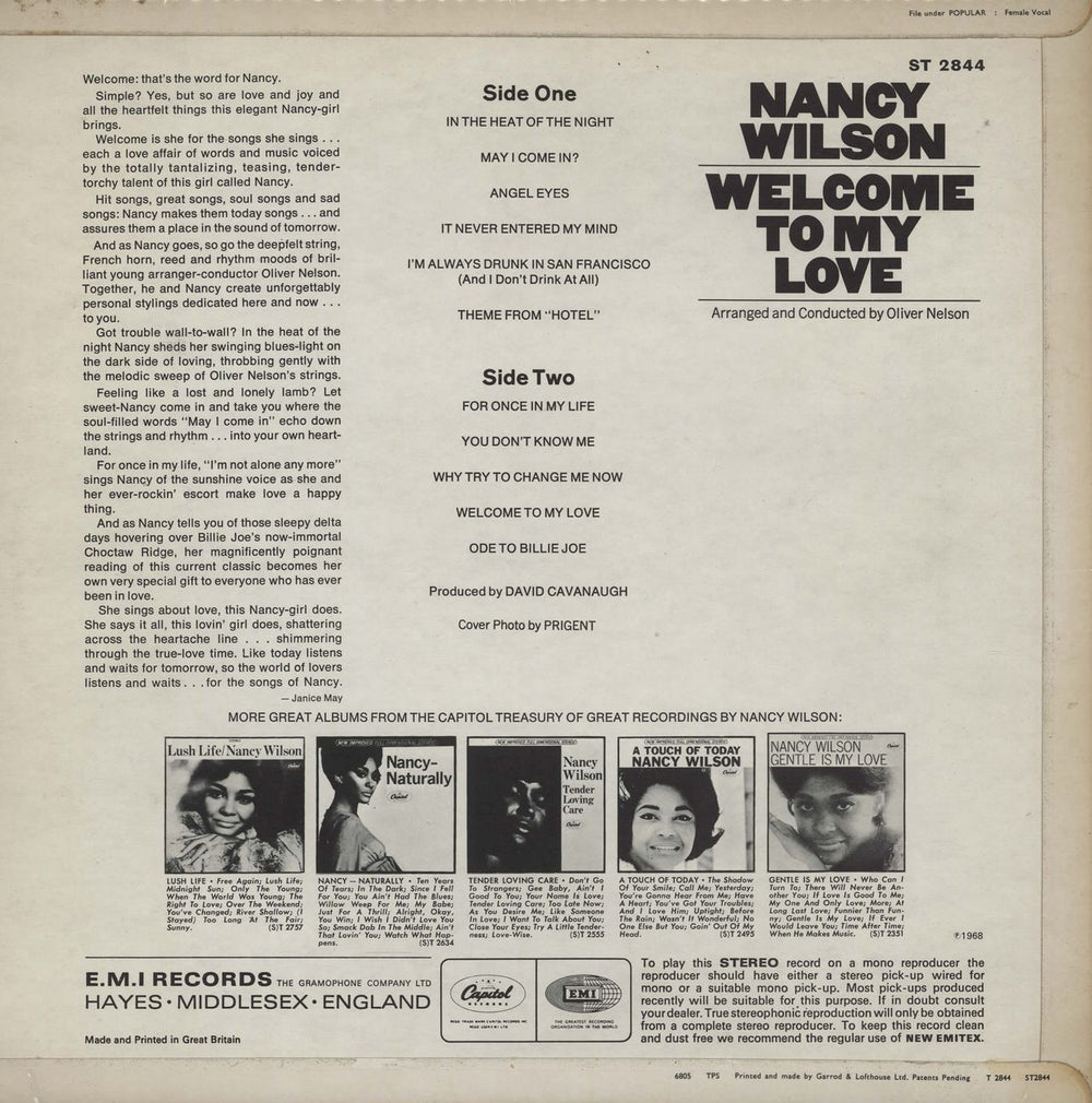 Nancy Wilson (Jazz) Welcome To My Love UK vinyl LP album (LP record)